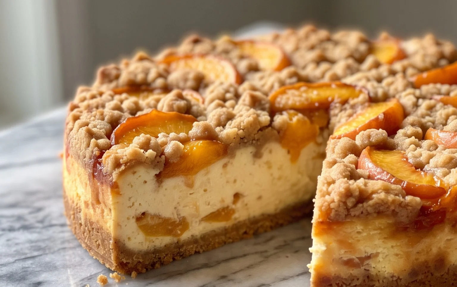 Peach Cream Cheese Cake with Streusel Topping