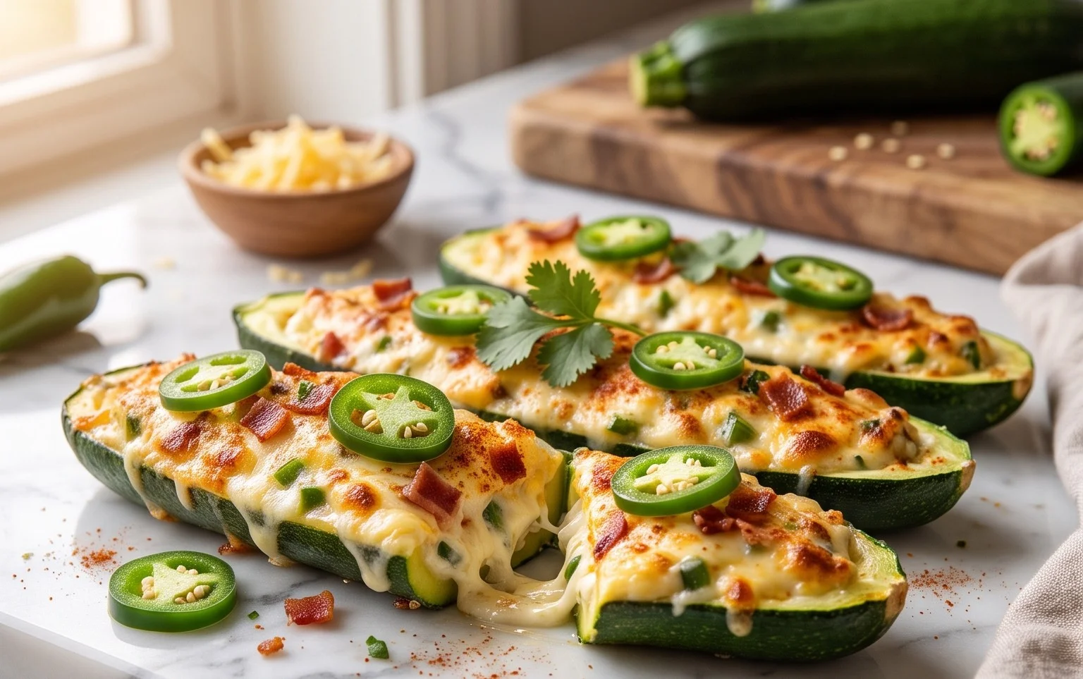 Jalapeno Popper Zucchini Boats