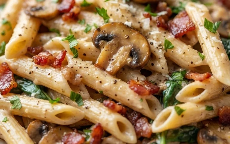Creamy Beef Bacon and Mushroom Pasta