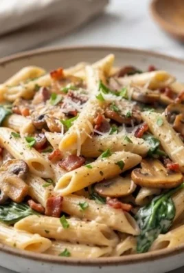 Creamy Beef Bacon and Mushroom Pasta