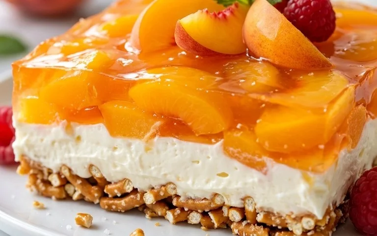 Peach Pretzel Salad Dessert